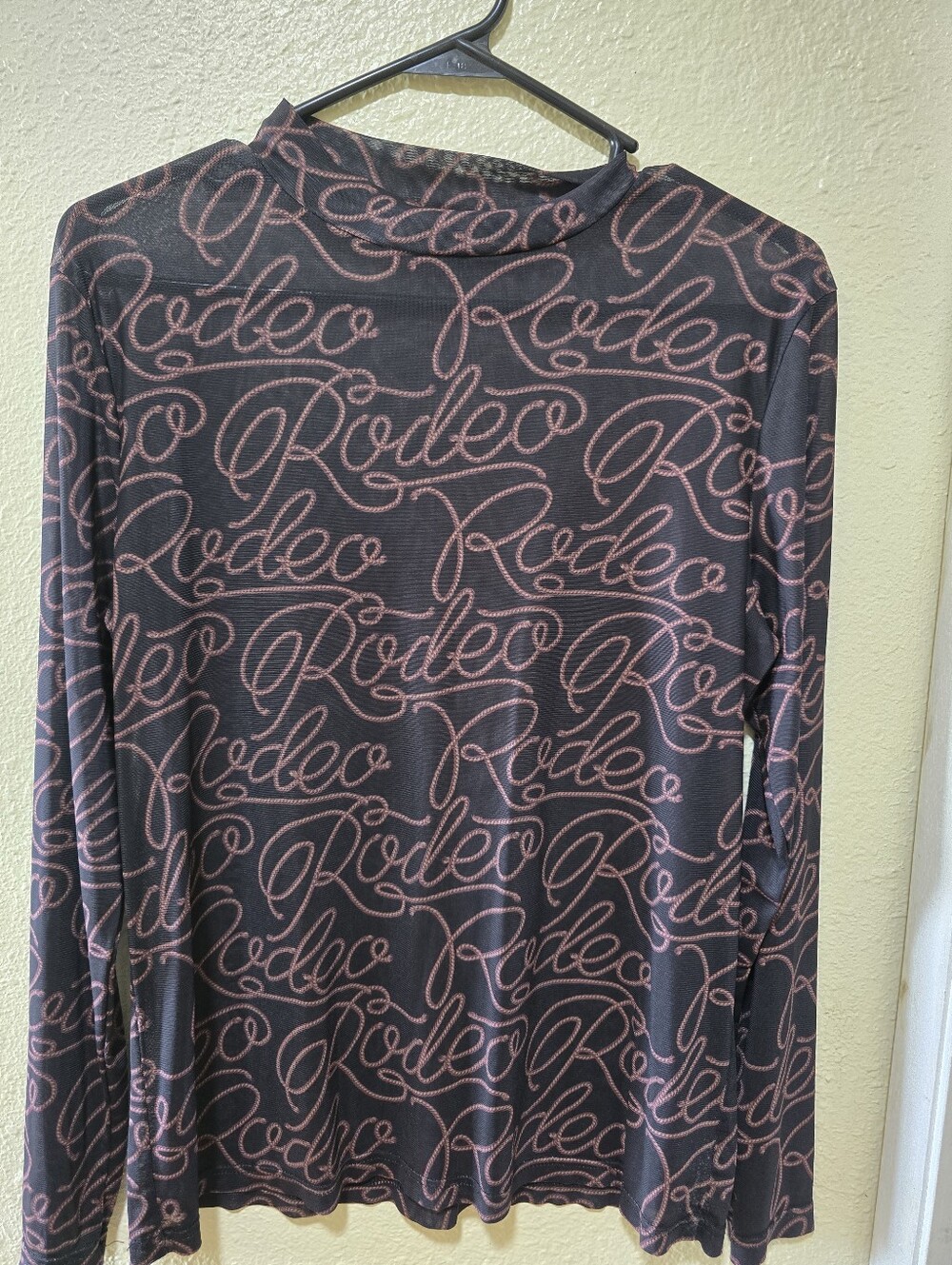 Mesh Rodeo Logo Long Sleeve Top in Black and Brown